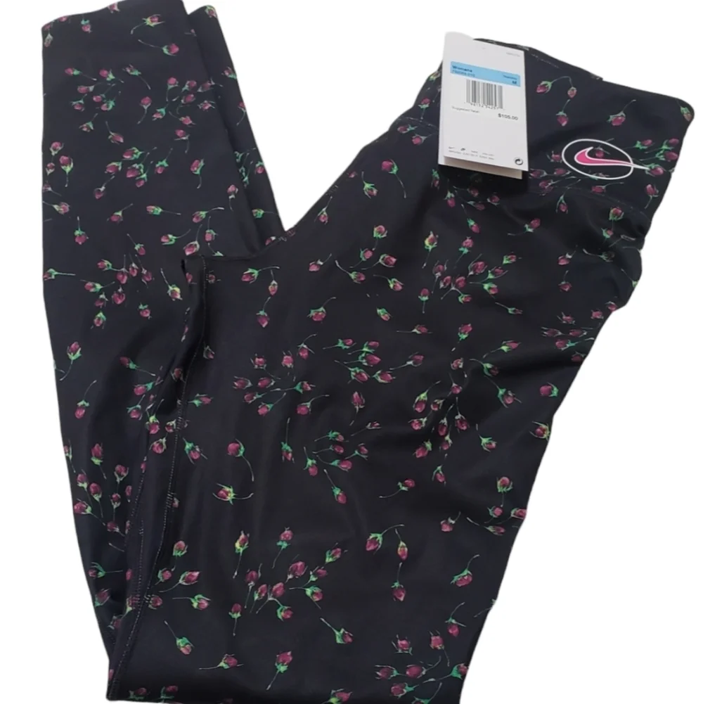 NEW! Nike Black Floral High-Waist Leggings - Size M